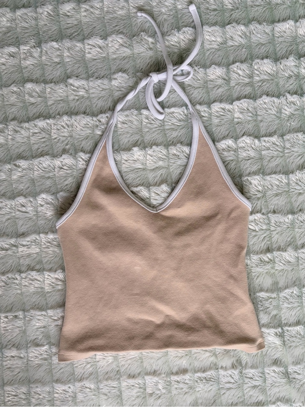 wild fable Beige Halter Tank with White Trim